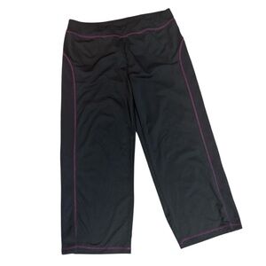 Champion Black Pants Crop Purple Stitching Active Exercise - Size L